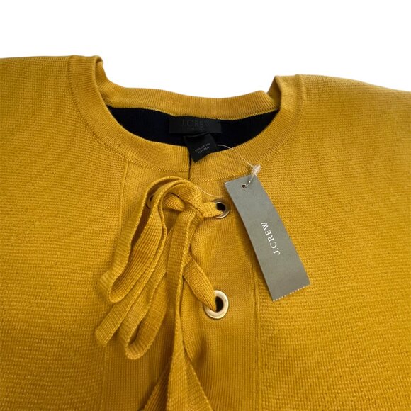 J.Crew Bonded Lace-Up Mustard Merino Wool Sweater Sz M NWT - Picture 6 of 7